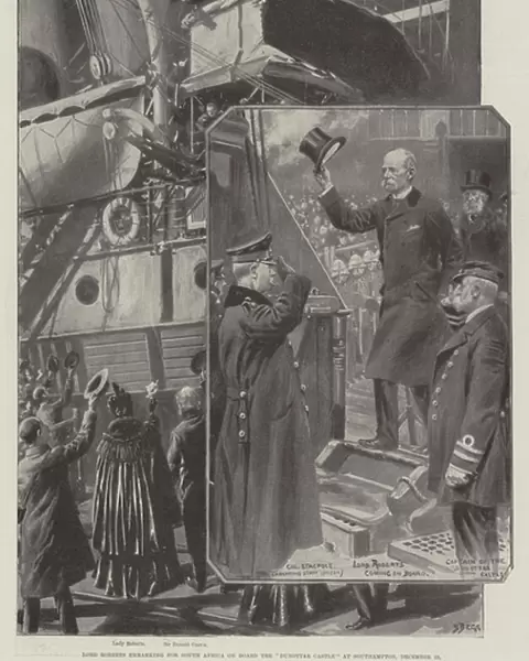 Lord Roberts embarking for South Africa on Board the 'Dunottar Castle'at Southampton, 23 December (litho)
