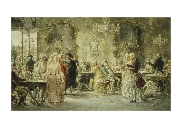Elegant Figures in a Parisian Cafe, (oil on canvas)