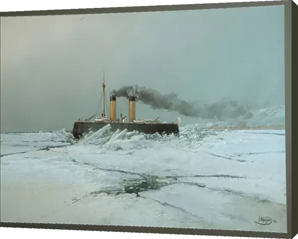 Le navire brise glace russe Iermak (Icebreaker Yermak) - Oeuvre de Nikolai Nikolayevich Karasin (1842-1908), aquarelle et blanc sur papier (45, 4x76 cm), 1898 - Regional Art Gallery, Perm (Russie)