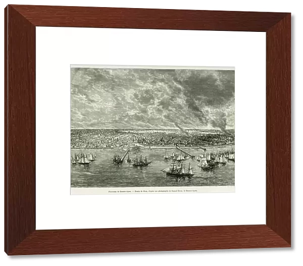 Panorama of Buenos Aires (Argentina). Engraving by Slom to illustrate the story Voyage a la Plata, three months of vacation by Emile Blaireaux in 1886, in the tour du monde 1887, under the direction of Edouard Charton (1807-1890), Hachette, Paris
