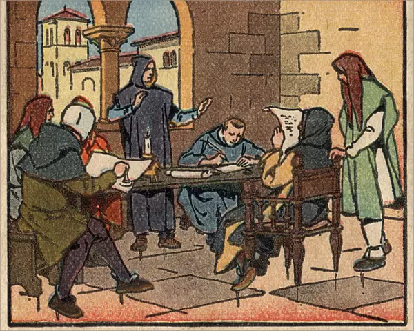 France in the Middle Ages: in the city the city council forms of letters (clergy and elected) discuss city affairs, cleanliness, water, police, expenses and taxes. In 'Histoire de France learned by image and direct observation