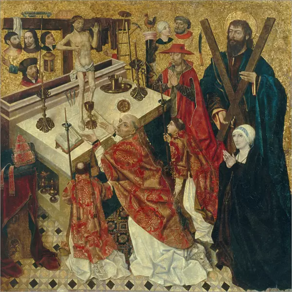 Messe de saint Gregoire - The Mass of Saint Gregory the Great - Peinture de Diego de la Cruz (active 1482-1500) - before 1480 - Oil on wood - 168x168 - Museu Nacional d Art de Catalunya, Barcelona