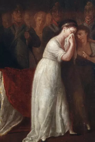 A women as the law governing the status of the mother within the family, inferior to that of the husband. Detail of the promulgation of the Civil Code or Code of Napoleon Bonaparte on 21  /  03  /  1804 (painting, 19th century)