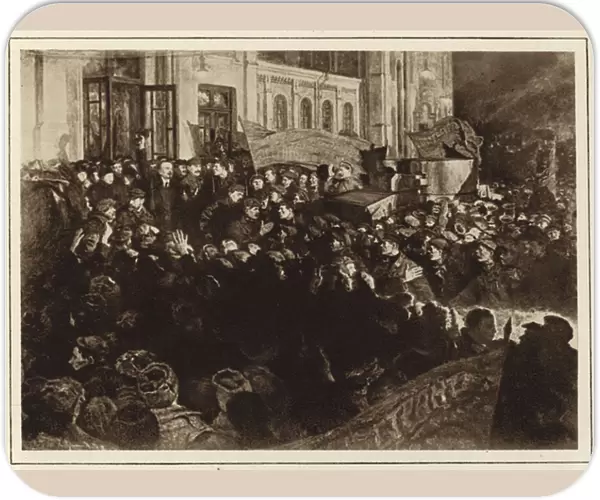 Lenins arrival in St Petersburg, Russia, 1917 (litho)