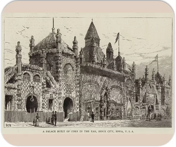 A Palace built of Corn in the Ear, Sioux City, Iowa, USA (engraving)