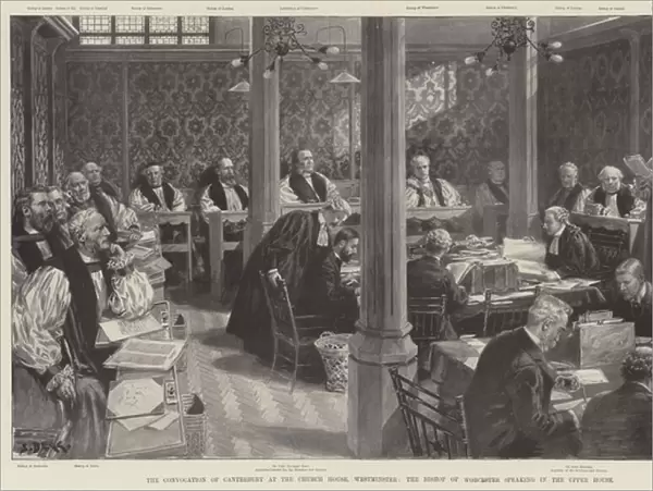 The Convocation of Canterbury at the Church House, Westminster, the Bishop of Worcester speaking in the Upper House (litho)