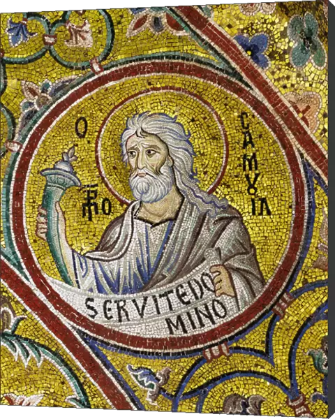 Apsidal arch: Prophet Samuel, byzantine school mosaic with a golden background (mosaic)