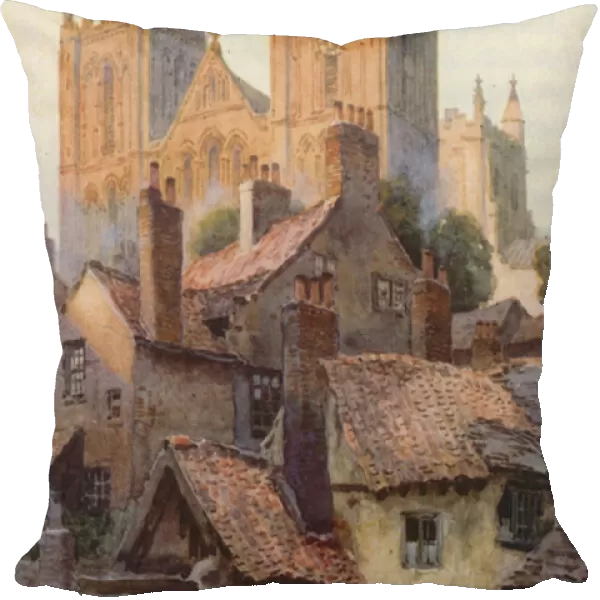 Ripon: The Minster from the Old Town (colour litho)