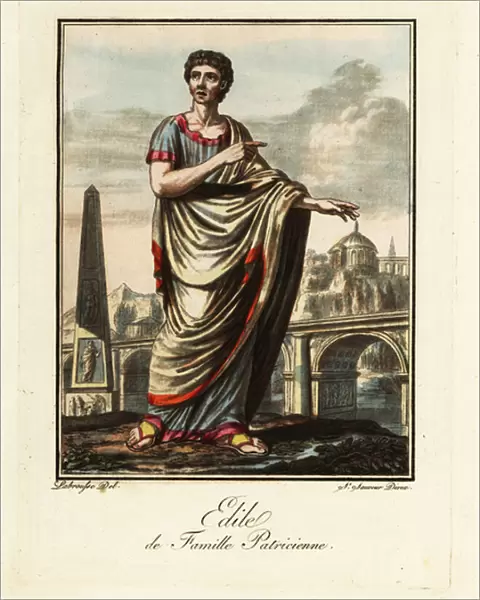 Aedile in toga, tunic and sandals, ancient Rome. 1796 (engraving)