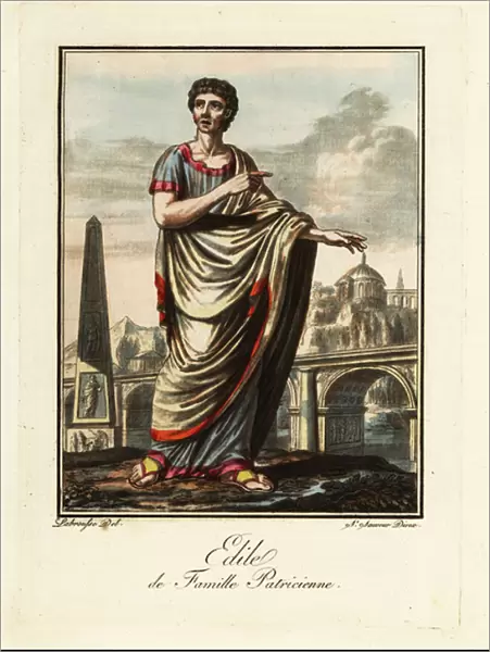 Aedile in toga, tunic and sandals, ancient Rome. 1796 (engraving)