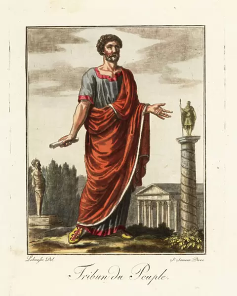 Costume of a Tribunus plebis, ancient Rome. 1796 (engraving)