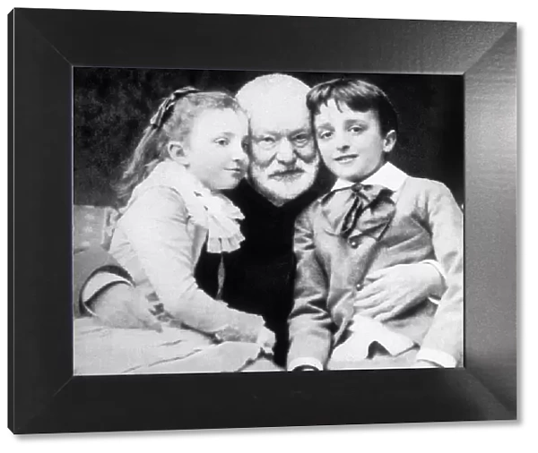 French writer Victor Hugo with his Grandchildren Jeanne and Georges, 1859 (b  /  w photo)