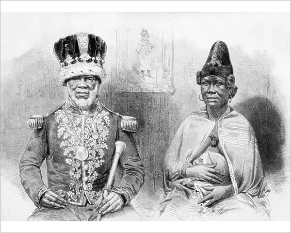 King Denis Rapontchombo of Gabon and his Wife, 1865 (engraving)