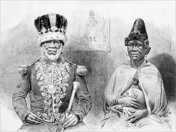 King Denis Rapontchombo of Gabon and his Wife, 1865 (engraving)