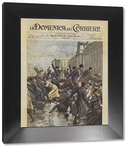 While awaiting liberal reforms in Russia, the Cossacks disperse and persecute the dreamers of freedom in Petersburg (Colour Litho)