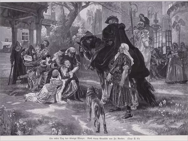 King Wenceslaus IV of Bohemia and Germany arbitrarily condemning a man to death in Prague (engraving)