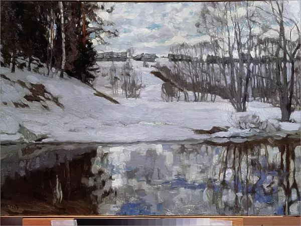Une riviere liberee de la glace. Peinture de Stanislav Yulianovich Zhukovsky (Joukovski) (1873-1944), huile sur toile, 1903. Art russe, debut 20e siecle, modernisme. State Art Museum, Nijni Novgorod (Russie)