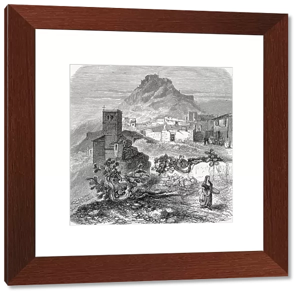 Castle of Lorca in 1860, Murcia, Spain, Historical, digital reproduction of an original 19th century painting, Europe