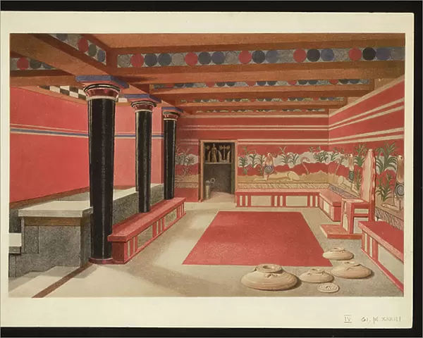 Print of the reimagined Throne Room of the Palace of Minos at Knossos (Evans Fresco Drawing A / 7), 1917 (paper)