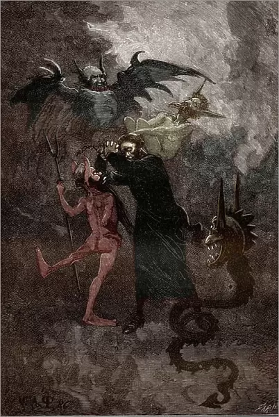 The affair of the possedes of Loudun (demons of Loudun) around 1630: the demon Isaacarum (Isacaron) is hunted by Jesuit priest Jean-Joseph (Jean Joseph) Surin (1600-1665) (Fight between the jesuit priest Surin and devil Isaacarum)