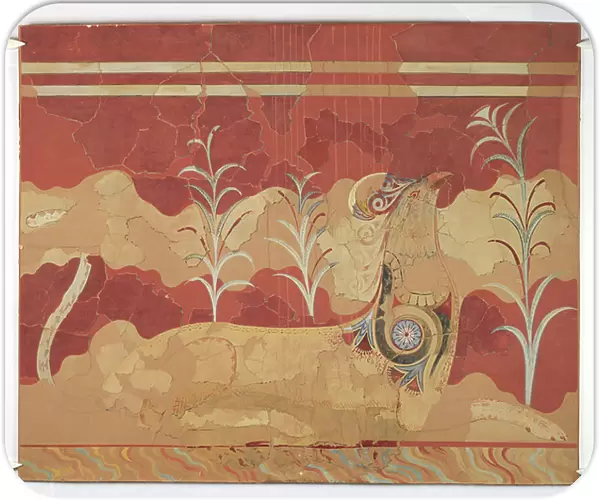 Painting of the Griffin fresco from the Throne Room of the Palace of Minos at Knossos (Evans Fresco Drawing B / 2 i)), 1900 (paper, pigment)