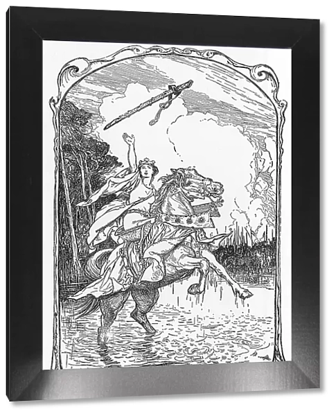 La fee morgane ant en distance l'epee Excalibur (Morgan the fay casting away the sword Excalibur) Illustration by HJ Ford (1860-1940) from 'The book of romance' 1902 Collection privee