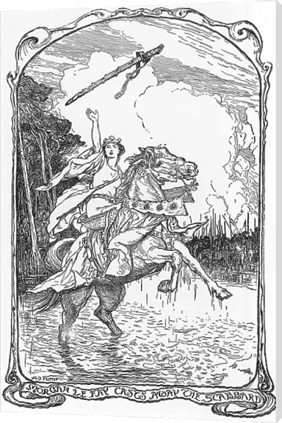 La fee morgane ant en distance l'epee Excalibur (Morgan the fay casting away the sword Excalibur) Illustration by HJ Ford (1860-1940) from 'The book of romance' 1902 Collection privee