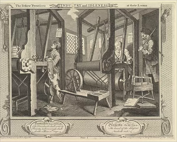 The Fellow Prentices at their Looms: Industry and Idleness, plate 1, 1747 (etching & engraving)