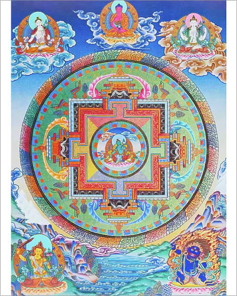 Green Tara Mandala depicting the maternal protector from all dangers in the ocean of existence (gouache on cloth)