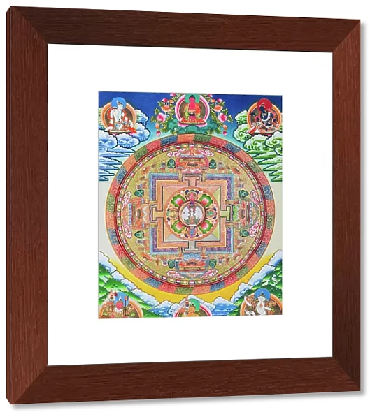Mandala with one thousand arms Avalokiteshvara; the sacred, magical circle depicting the eleven headed Bodhisattva symbolising infinite compassion (gouache on cloth)