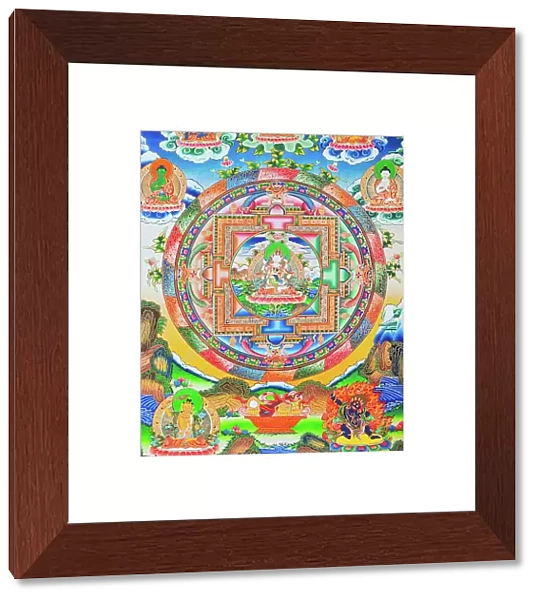 Vajrasattva, Mandala, depicting the self created tantric Buddha without any beginning or end in an eternal embrace with prajna wisdom (gouache on cloth)