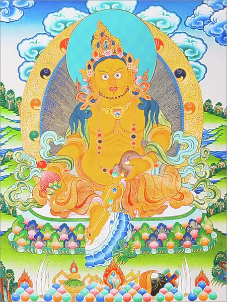 Image depicting Dzambhala, the yellow Dzambhala is the manifestation of the Buddha Ratnasambhava symbolising wealth in the materialistic world (gouache on cloth)