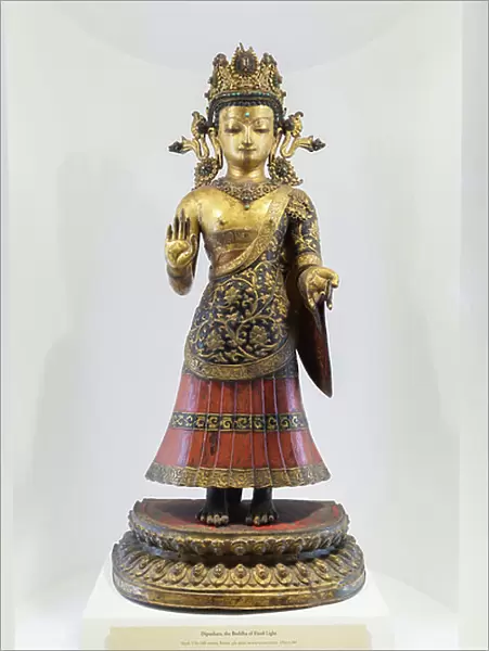 Dipankara, the Buddha of fixed light, Nepal (bronze, gilt, paint and semiprecious stones)