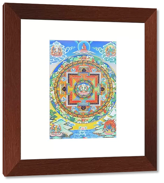 Chenresi mandala; the centre figure depicts the Buddha of compassion, the celestial manifestation of Amitava Buddha, always close to suffering beings (gouache on cloth)