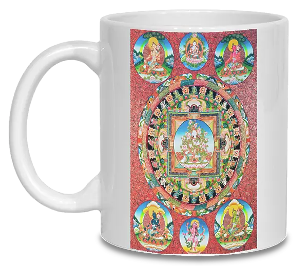 White Tara Mandala; the seven eyed female deity of the buddhist pantheon representing the goddess of compassion and the protector of human beings (gouache on cloth)