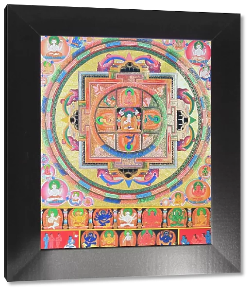 Panchabuddha Mandala, depicting five forms of Buddha symbolising five kinds of wisdom (gouache on cloth)