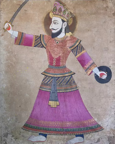 Portrait of a Malla king in warrior posture