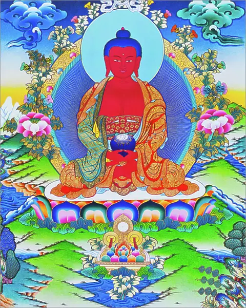 Image depicting Amitabha Buddha seated on a lotus (gouache on cloth)
