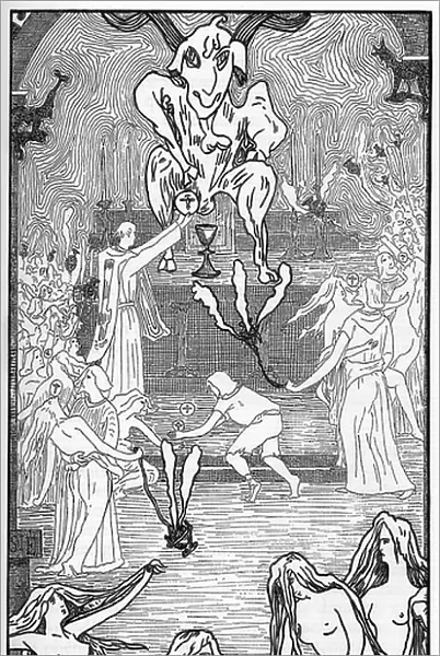 Representation of a black mass according to Ezechiel and Eugene Ventras (Black mass) Drawing by Henry de Malvost from 'Satanism and Magic' by Jules Bois 1895 Private collection