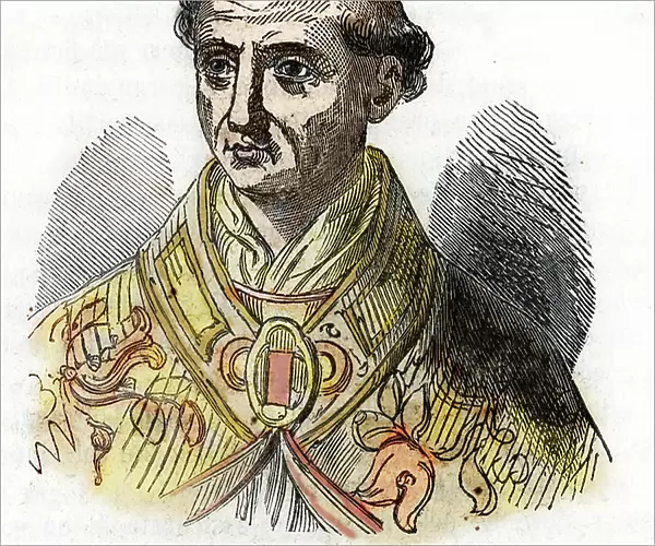 Portrait of Pope Saint Calixte II (Gui of Burgundy, in Italian Guido dei Conti di Borgogna, Callisto II, 1119-1124) Drawing from 'Misteri del Vaticano' by Franco Mistrali, 1866