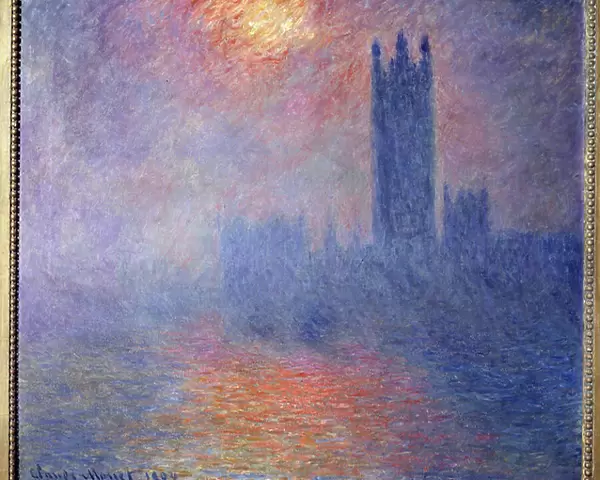 The Houses of Parliament, London, with the sun breaking through the fog, 1904 (oil on canvas)