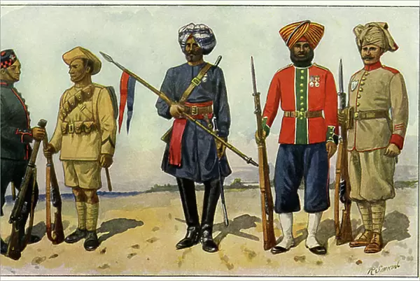 Indian soldiers from the British Empire during the First World War (engraving)