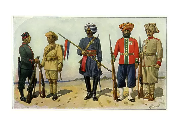Indian soldiers from the British Empire during the First World War (engraving)