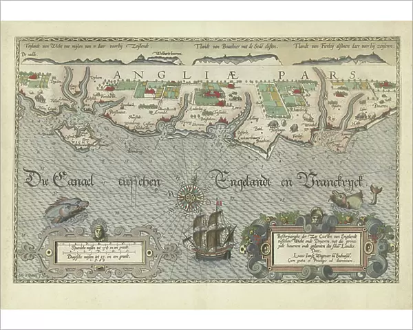 Map of the South England coast between the Isle of Wight and Dover, 1580-83 (engraving)