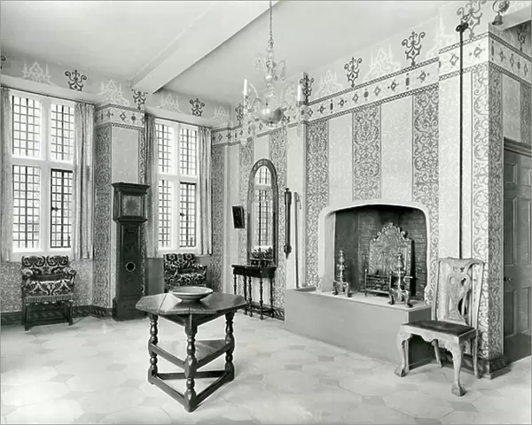 The stencilled entrance hall of the Treasurer's House, York, from The English Manor House (b / w photo)