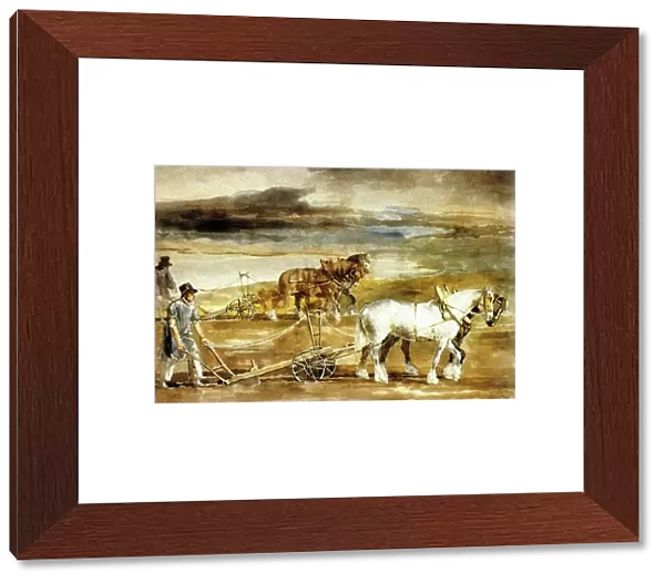 Scene of ploughing in England, c.1820 (watercolour )