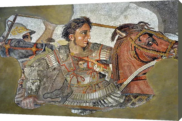 Alexander the Great (356 - 323 BC) on his horse Bucephale - detail of a mosaic of Pompei: Battle of Issos between Alexander and Darius (4th century BC)