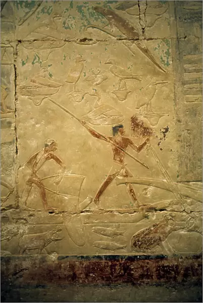 Fishing scene on the tomb of a noble in Saqqara (relief)