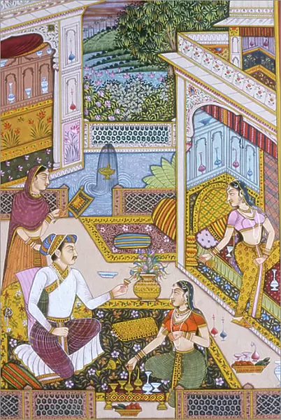 Mughal Miniature Painting on Paper Royal King Enjoying Drink