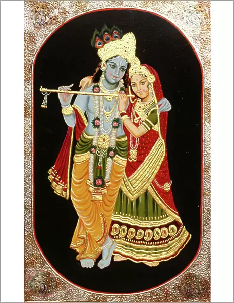 Painting of God Krishna & her Greatest Devotee Radha, India